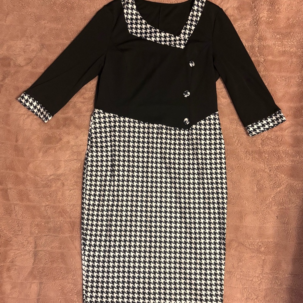Elegant Black and White Houndstooth Dress